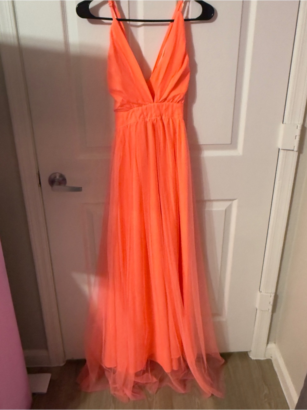 Flowing V-Neck Maxi Dress in Coral Orange